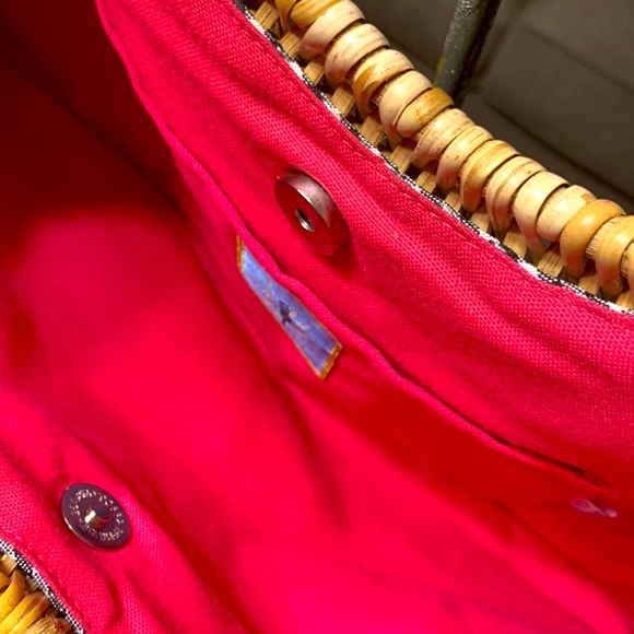 Santi Floral Pattern Gingham Check Rattan Embroidery hand bag magnetic closure - Picture 6 of 8